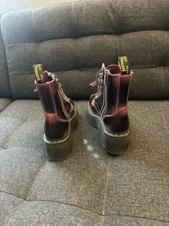 Dr. Martens Women's Metallic Burgundy Black Platform Combat Boots - Picture 4 of 6